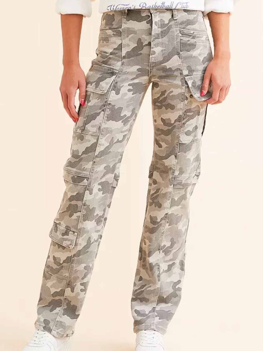 Wide Leg Cargo Jeans in Gray Camo